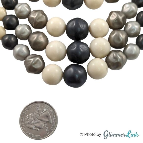 Vintage 50s Japan 4 Strand Gray & White Necklace Cluster Clip On Earrings - Picture 5 of 13